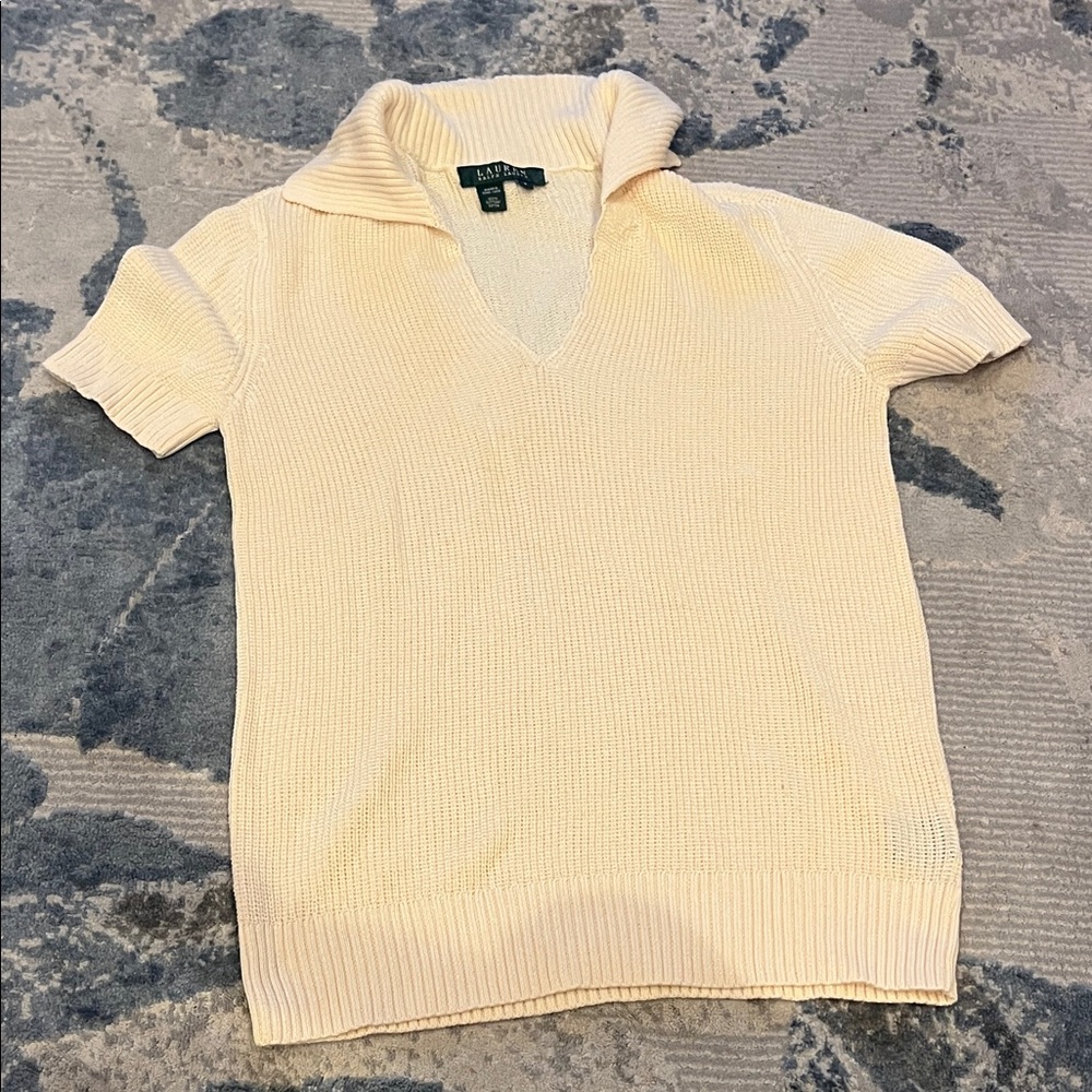Vintage Ralph Lauren Cream/ Pale Yellow collared, knitted polo